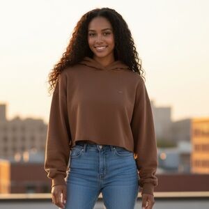 Hollister Brown Cropped Cozy Hoodie in Size Small